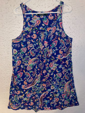 Ralph Lauren Womens Paisley Knit Lightweight Tank Dress Size M Blue Multicolor 