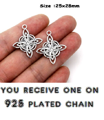 WITCH CELTIC KNOT PAGAN SYMBOL 1'' charm 925 Sterling Silver 20'' necklace women