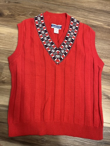 Vintage Pendleton maglia gilet donna rosso pullover Popover scollo a V taglia Med Petite