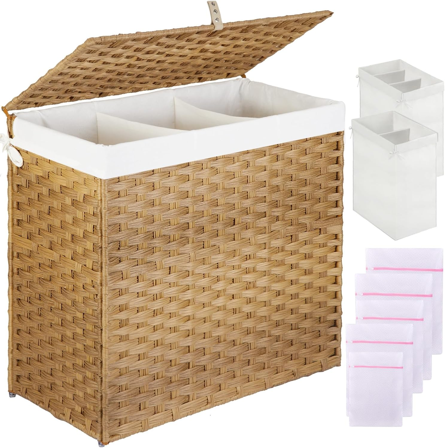 125L Laundry Hamper with Lid - Large 3 Section & 2 Section Removable Storage Organizer for Home or Laundry Room-image