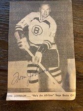 Tom Johnson Bruins Canadiens signed autographed Hockey Newspaper photo card