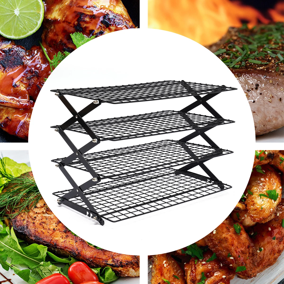 4 Tier Collapsible Iron Shelf Baking Cooling Rack Stackable