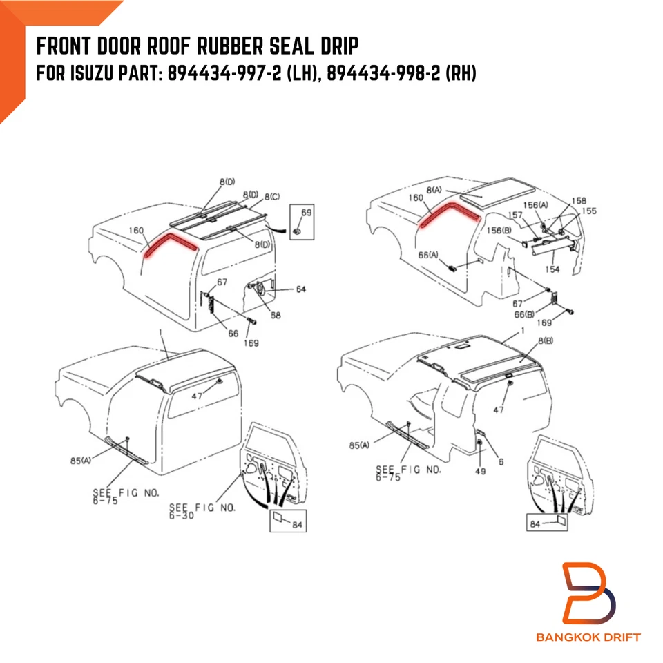 Sello de goma para puerta de goteo de techo FR para camioneta Isuzu más rápida TF LUV 88-02 Foto 2 de 4