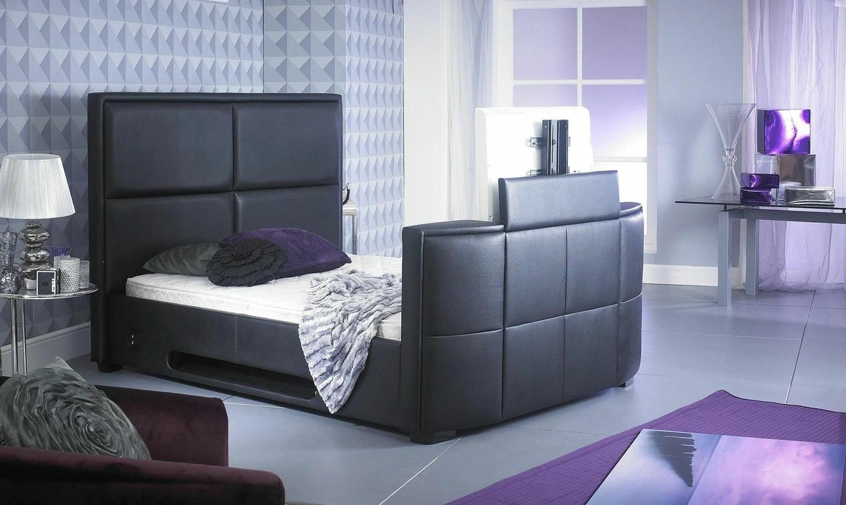 Brown leather 2024 tv bed