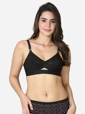 Retro Cotton Bullet Bra in Black – Vintage Round Stitch Design for Ultimate Fit