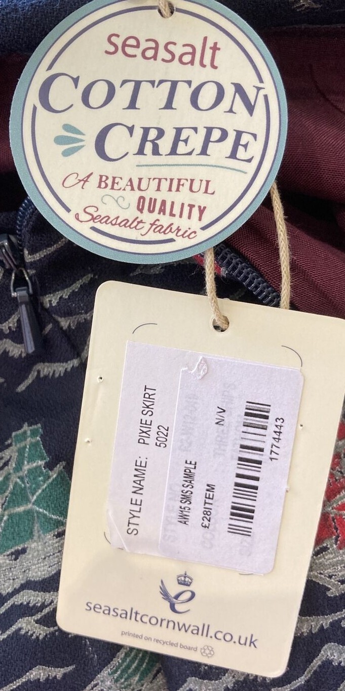 Seasalt "Pixie" Sailing Ship Cotton Crepe Skirt Size 10 UK, BNWT, Velvet Trim 9