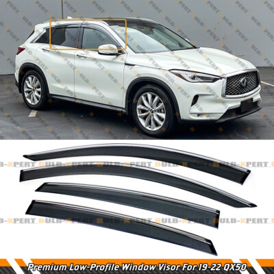 PREMIUM CHROME TRIM WINDOW VISOR RAIN GUARD W/ CLIPS FOR 2019-2022 INFINITI QX50