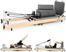 H&ZT Foldable Pilates Reformer Machine With Reformer Box Jump Board Foot Strap