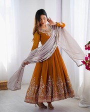 Festival Wear Georgette Gown And Bottom With Stylish Dupatta For Women Girls