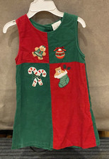 Vintage Rare Editions Embroidered Christmas Corduroy Dress Red Green Sz 6x