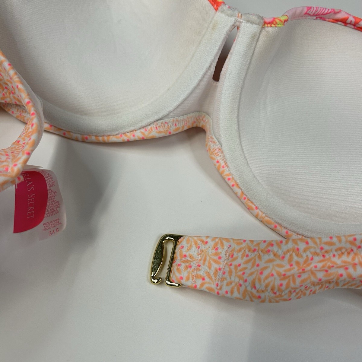 Y2K Victorias Secret 34B Bandeau Bikini Top Pushup Pink Floral