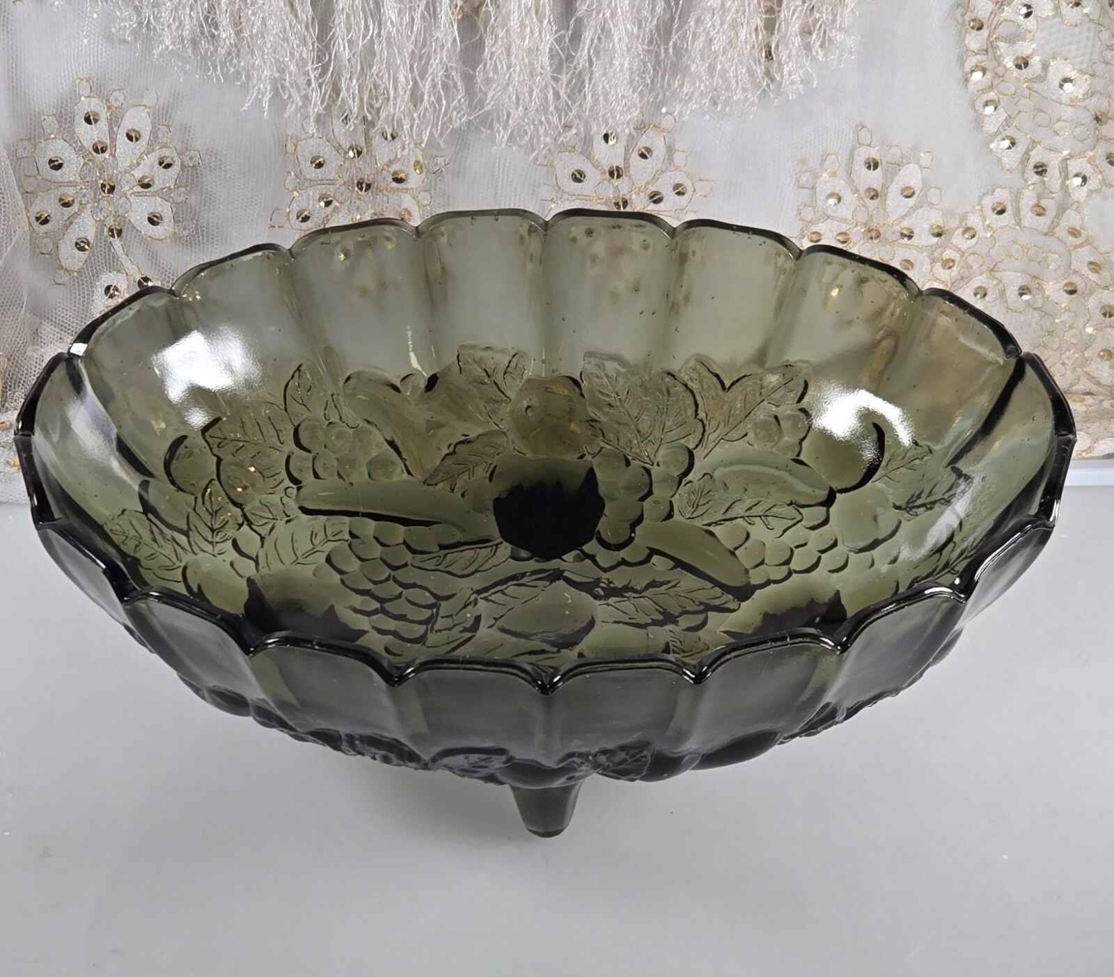 Vintage Smoked Black Indiana Glass Fruit Bowl 12 Inch