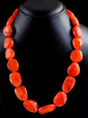 655.00 Cts Natural Untreated Orange Carnelian Faceted Beads Necklace NK 01-MJ4