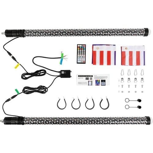2X 3FT Fat Whip Lights Led Fatty Whip RGB LED Light for UTV ATV RZR w/ Flag - Picture 10 of 16