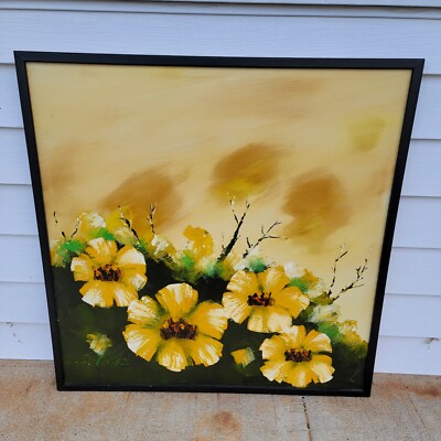 1980s Abstract Floral Landscape Acrylic Painting By Sparks