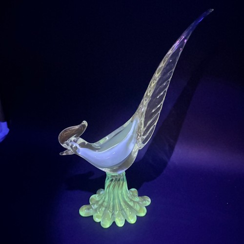 Murano Style Art Glass Pheasant Roadrunner Blue Gold Vaseline 13" - Picture 2 of 9