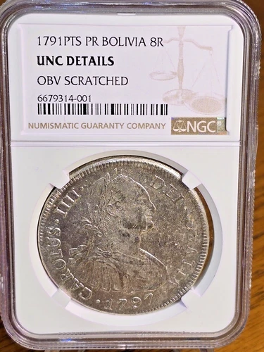 1791 PTS PR Bolivia Silver 8 Reales - NGC UNC Details Obv scratched