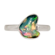 Natural Ethiopian Opal Rough 925 Sterling Silver Ring Jewelry s.9 ALLR-30791