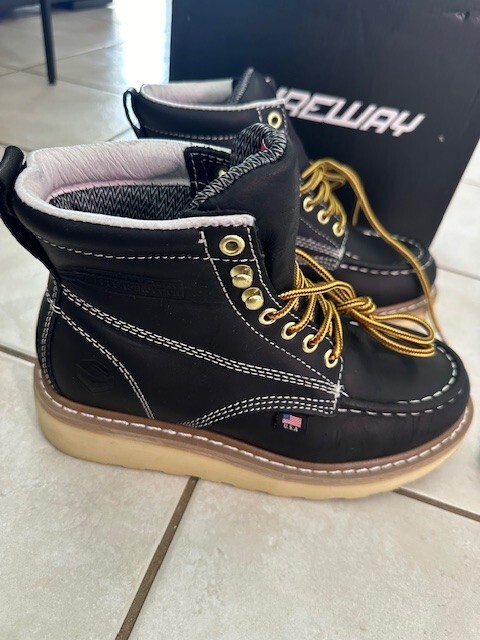 Sureway YW603M-WP Mens Black Waterproof Round Toe Lace Up Work Boots 5.5 Inserts SUREWAY 6” black Mens Steel Toe Work Boots soft toe boot moc  main image 4