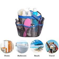 8 Pockets Portable Mesh Shower Bathroom Basket Bag Quick Dry Caddy Tote Bag Blue
