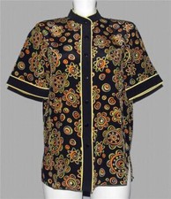 Bob Mackie Flower Power Abstract Mandarin Collar Silk Blouse Wm's XS / S NWOT