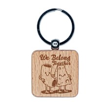 Macaroni and Cheese We Belong Together Best Friend Engraved Wood Square Keychain