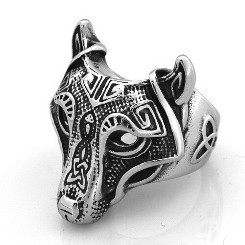 Celtic Stainless steel Wolf Ring with Trinity Symbols and Celtic Knots - Picture 1 of 6