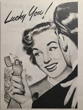 Zippo Windproof Lighter Bradford PA Couple Christmas Lucky Vintage Print Ad 1948