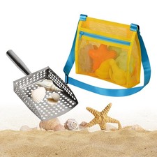Beach Toys for Kids Sand Sifter Shovel with Mesh Beach Bag, Detachable Shell Sco