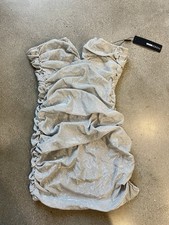 Fashion Nova Women’s Silver Glitter Ruched Strapless Mini Dress Size S NWT