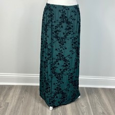 Vintage CitiKnits Teal Midi Skirt with Black Velvet Floral - SIZE L Whimsigoth
