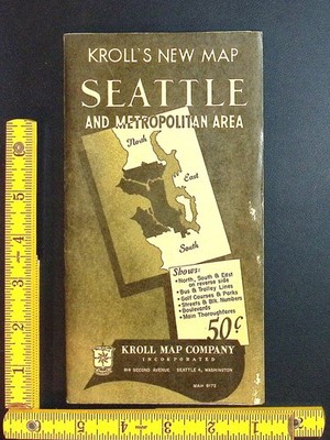 Vintage 1940's-Kroll's New Map SEATTLE and Metropolitan Area-Rare/Scarce Item
