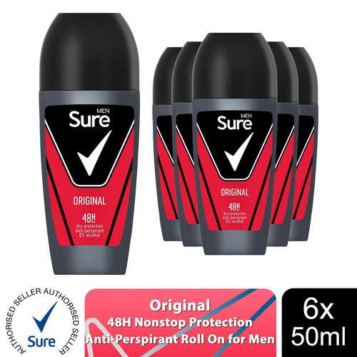 Sure Men Original Antiperspirant Roll On 48H Sweat & Odour Protection, 6x50ml - Picture 1 of 9