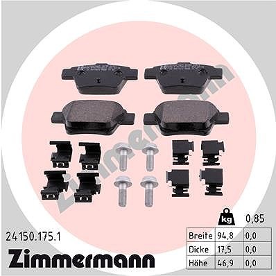 Zimmermann Bremsbelagsatz, Scheibenbremse Hinterachse U.A. FüR CitroËN, Peugeot-image