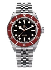 San Martin 40mm Automatic NH35 Sapphire Black Dial Red Bezel