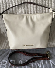 Vintage Brahmin Smooth Leather Hobo Shoulder Bag Two tone cream/embossed pecan
