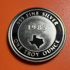 Texas 1985 1 Troy Oz .999 Fine Silver Round 1st Flag of Texas Independence