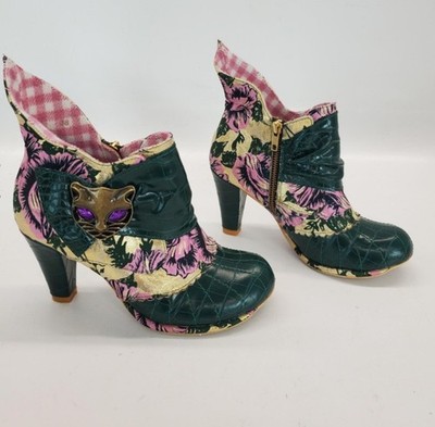 Irregular Choice MIAOW ''Meow'' GREEN/YELLOW Block Chelsea Ankle Heel US Size 8