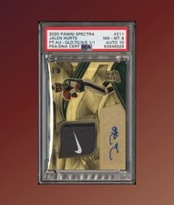 2020 Spectra Jalen Hurts Rookie Patch Auto 1/1 Gold Vinyl Nike PSA 8 Auto 10