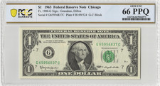 Fr.1900-G 1963 Chicago $1 Federal Reserve Note PCGS GEM UNC 66 PPQ