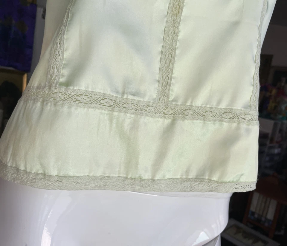Banana Republic Vtg Lace Trim Cami Babydoll Top Satin Y2K Sz PL Green - Image 3 of 4