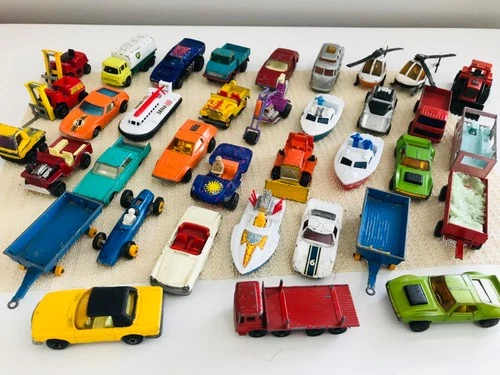 Vintage Lot of 36 Matchbox Lesney Diecast Cars. Mostly 70's.  As-Is.  Many Rough