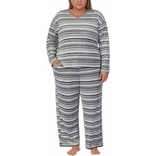 Nautica Size XXL 22-24 2 Piece Cozy Fleece Pajama Sleepwear Set Fair Isle Gray