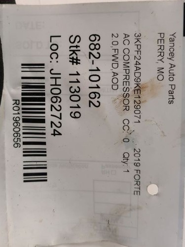 KIA FORTE 2019-2020 AC Compressor - Picture 9 of 12