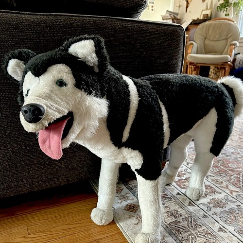 Melissa & Doug Husky Dog Lifelike & Loveable Standing Plush Jumbo Black White