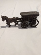 Vintage Cast Iron Horse Drawn Ice Wagon Figurine Collectible