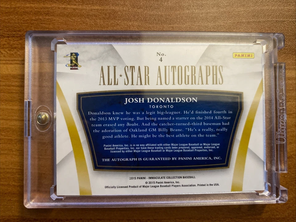1/1 2015 Josh Donaldson Panini Immaculate Collection All Star Autographs AU, MEM - Image 2 of 2