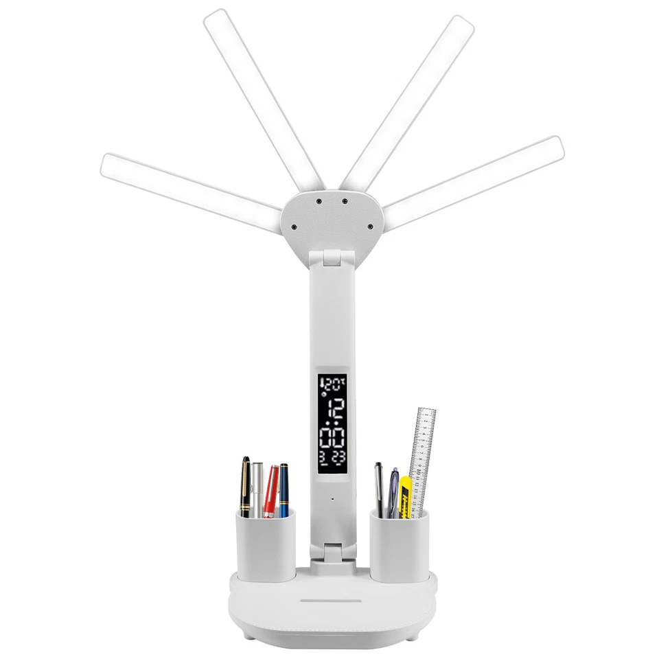 LED Schreibtischlampe Tischlampe Dimmbar Doppelkopf Leselampe Büroleuchte USB - Bild 2 von 4