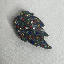 Vintage Art Deco Style Multicolored Rhinestone Hinged Scarf Dress Clip