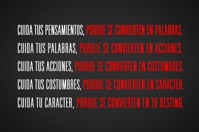 Laminated Watch Your Thoughts Spanish Quote Motivational En Espanol Cuida Tus Pe